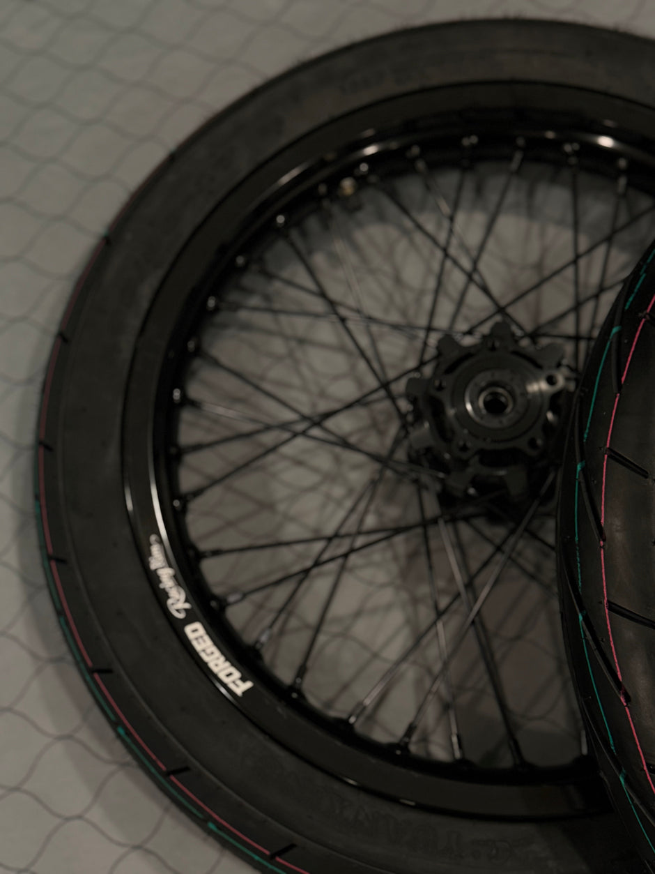 Surron Light Bee X / E-Ride Pro Supermoto Wheelset (Thick/Wide) - Chrome Silver / Gloss Black