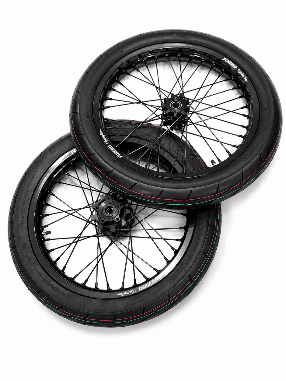 Surron Light Bee X / E-Ride Pro Supermoto Wheelset (Thick/Wide) - Chrome Silver / Gloss Black